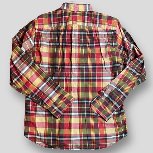 J CREW COTTON BUTTON DOWN LONG SLEEVE SHIRT YELLOW BLUE PLAID SIZE MEDIUM - Picture 2 of 9